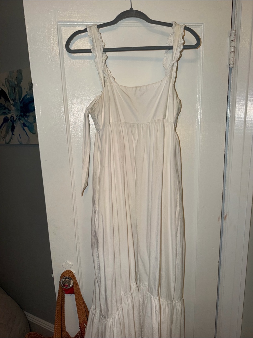 J. Crew Cream Ruffle-Shoulder Maxi Dress